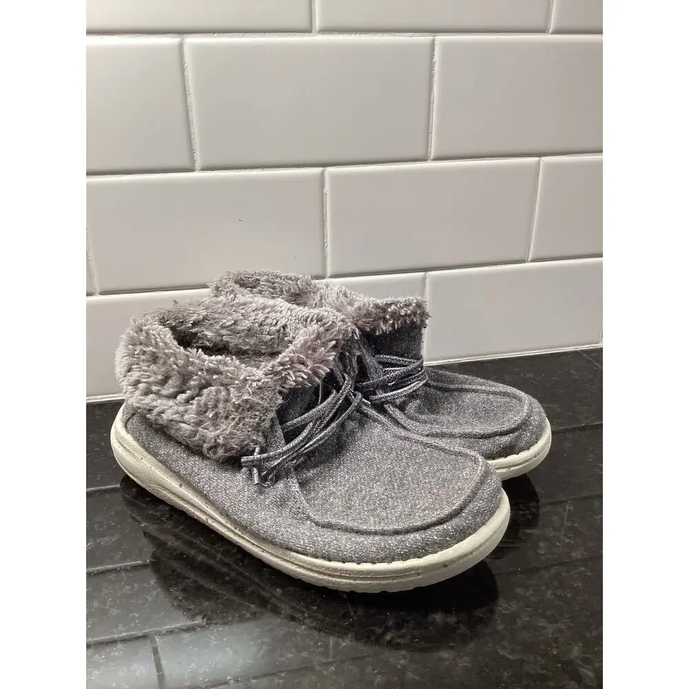 Hey Dude Girls Faux Fur Britt Bootie shoe Gray Size Y1-L2‎